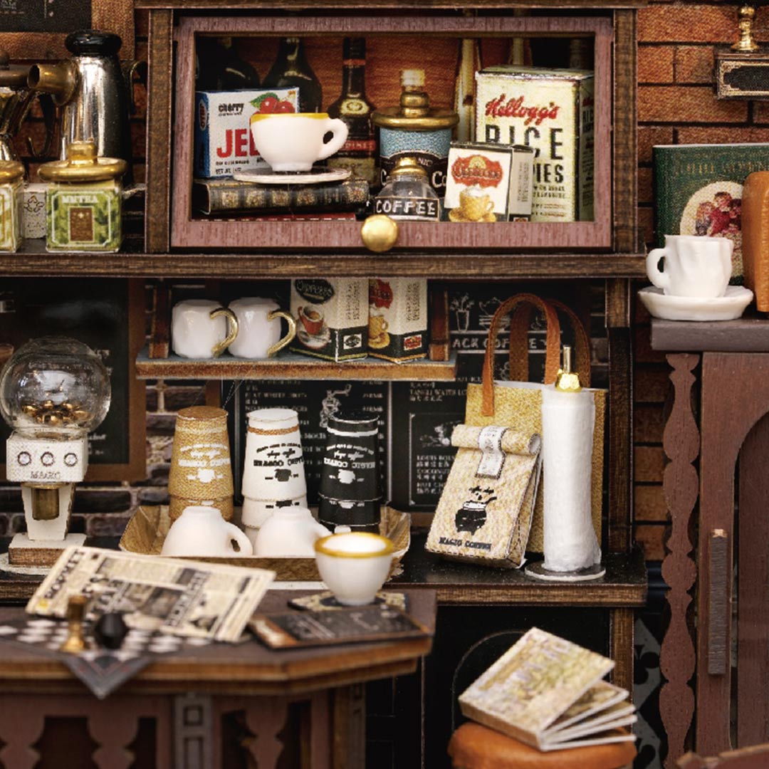 Vintage Coffee Shop DIY Wooden Miniature House Kit